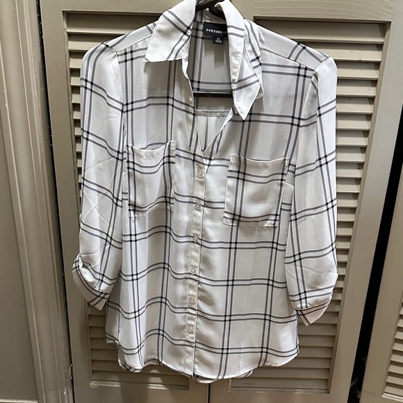 Express Tops - Express White and Black Checkered Blouse